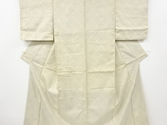JAPANESE KIMONO / ANTIQUE KIMONO / SILK / TSUMUGI / WOVEN DIAGONAL GRID